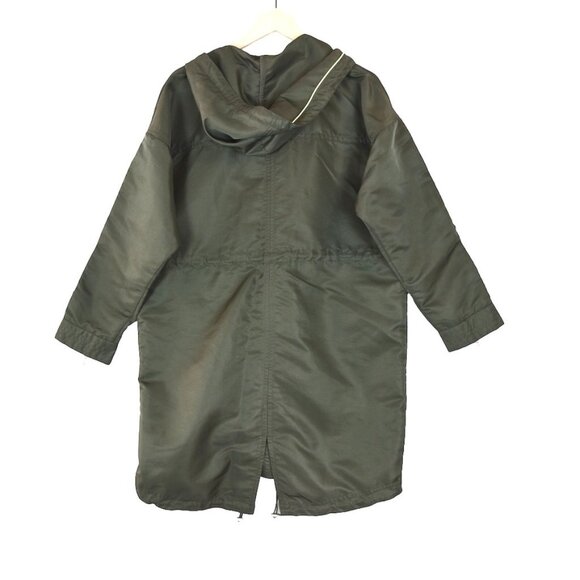 Whistles Olive Green Parka Coat M Hooded Utility Zip Pockets Minimalist Gorpcore - Picture 3 of 11